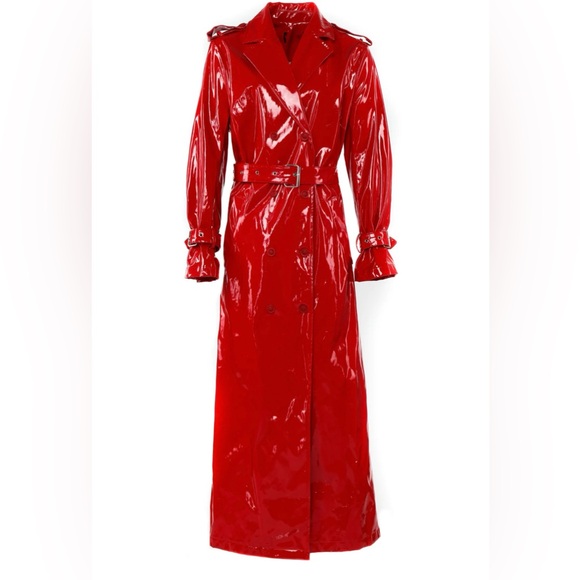 Latex Trench Coat. This item features an A-line shape and is belted. - Picture 1 of 5